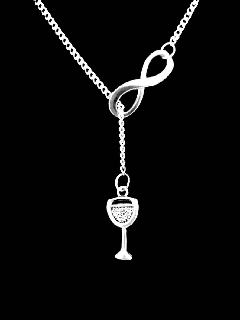 Wine Glass Necklace, Wine Jewelry, Best Friend Gift, Bridesmaid Gift, Christmas Gift, Best Friend Gift, Infinity Lariat Necklace image 1