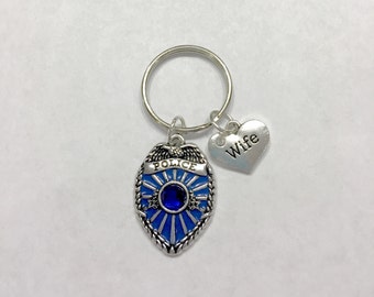 Police Wife Gift Keychain, Police Officer Badge Shield, Gift For Police Wife Charm Keychain