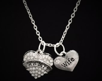 Army Wife Necklace,  Heart Military Soldier Wife Gift Necklace