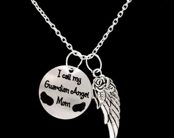 Memorial Necklace Mom, Mom Angel, I Call My Guardian Angel Mom Necklace, Mother In Heaven, In Memory, Sympathy Gift Necklace