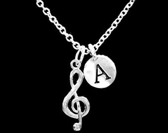 Treble Clef Necklace, Music Note Necklace, Marching Band Necklace, Singer Christmas Gift Necklace, Initial Necklace