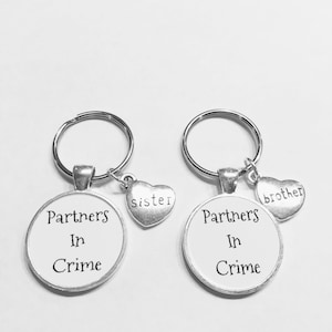 Brother Sister Keychain Set, Partners In Crime Brother Sister Family Gift Keychain Set