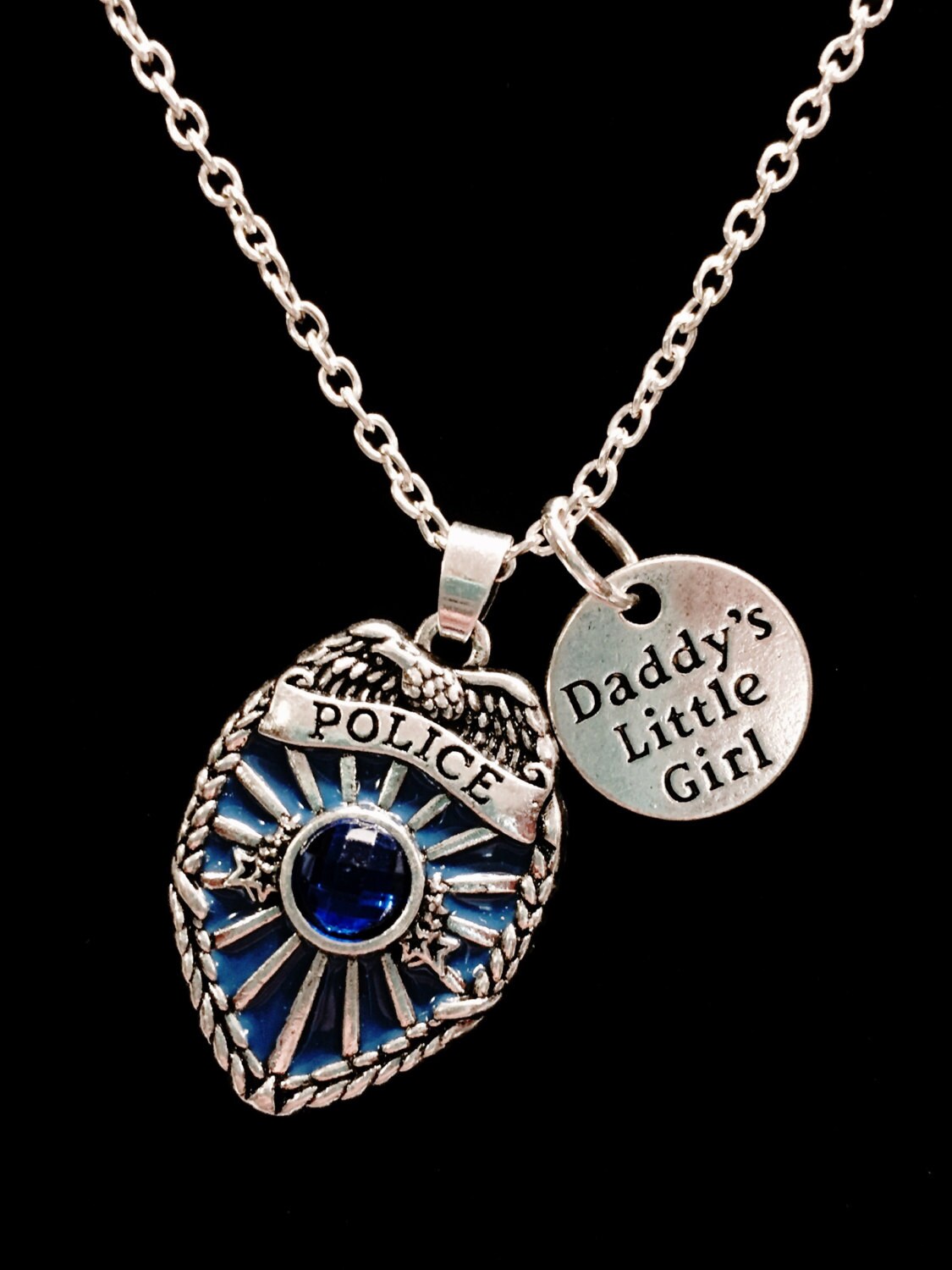 Police Daughter Necklace Police Jewelry Daddy s Little Girl Necklace Blue Police Officer Badge Shield Gift Mother s Day Charm Necklace
