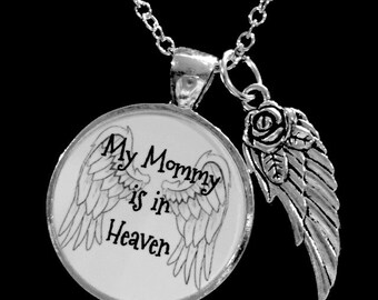 Memorial Necklace Mom, Guardian Angel My Mommy Is In Heaven Wing Mother Angel Memory Remembrance Sympathy Gift Necklace