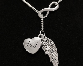 Collier commémoratif papa, papa ange, aile d'ange gardien infini papa dans le ciel mémoire Y Lariat collier cadeau de sympathie