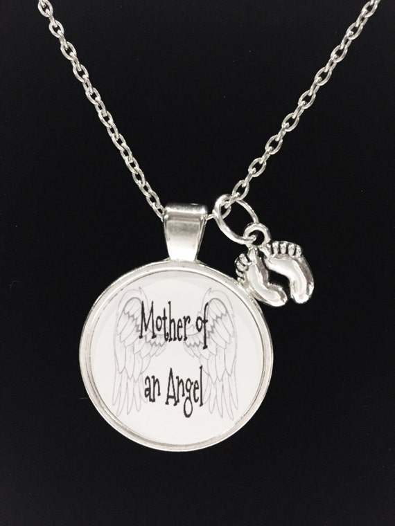 Memorial Necklace Mother Of An Angel Necklace In Memory Baby Footprints Angel Wing Sympathy Gift Miscarriage Necklace Etsy