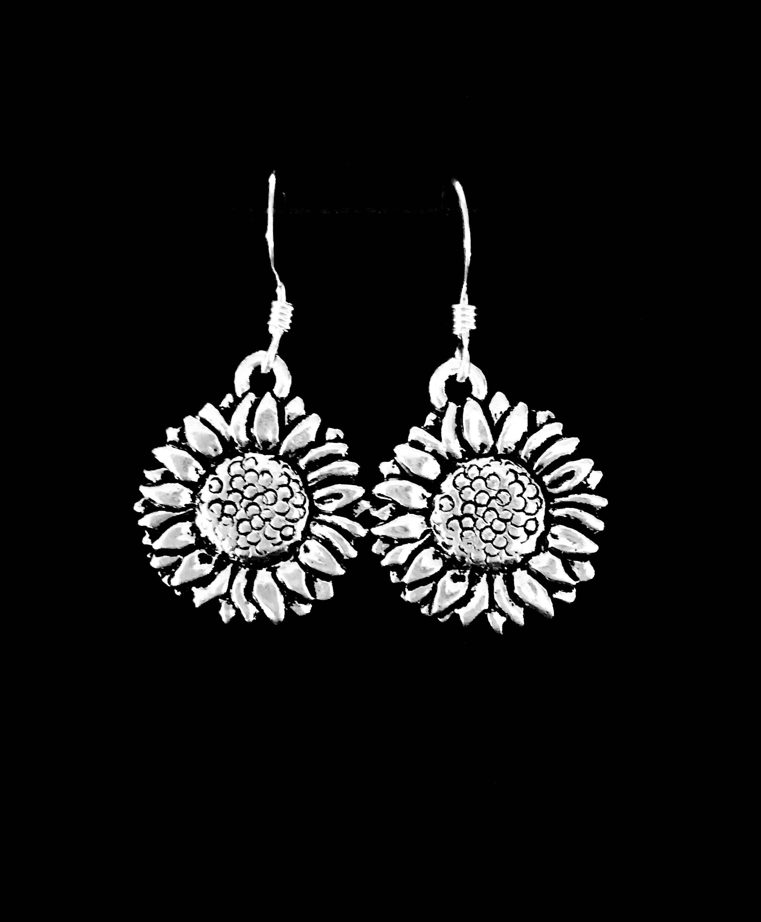 Sunflower Earring Sunflower Dangle Charm Earrings Sterling Etsy