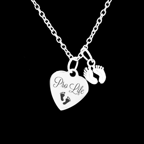 Pro Life Necklace, Pro Life Jewelry, Inspirational Necklace, Choose Life Gift Mom Friend Necklace, Baby Feet Necklace, Adoption Jewelry