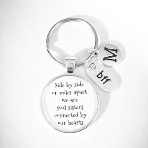 Best Friend Gift, Best Friend Keychain, Bff Initial Keychain, Long Distance Keychain, Side By Side Or Miles Apart