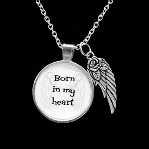 Memorial Necklace Miscarriage, Born In My Heart Guardian Angel Necklace, Adoption Gift, Wing Child Infant Loss Miscarriage Necklace