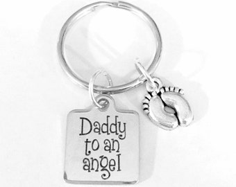 Daddy To An Angel Keychain, Baby Feet, Guardian Angel Keychain, In Memory Memorial Sympathy Gift, Adoption Gift, Child Loss Keychain