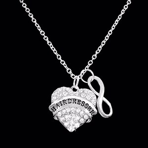 Crystal Heart Hairdresser Necklace, Charm Hair Stylist Christmas Gift Necklace