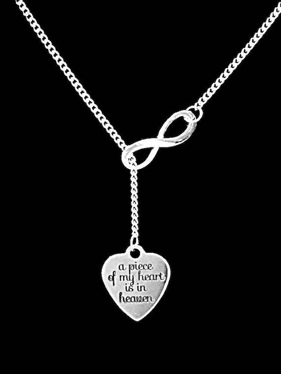 Memorial Necklace, Angel Necklace, A Piece Of My Heart Is In Heaven Necklace, Remembrance Necklace, Sympathy Gift,  Infinity Lariat Necklace