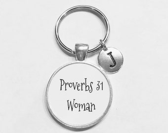 Initial Keychain, Gift For Her, Proverbs 31 Woman Keychain, Christian Best Friend Gift, Sister Gift, Mom Gift Keychain, Choose Initial