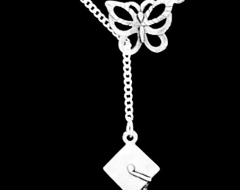 Class Of 2019 Necklace, Graduation Necklace, Graduation Cap Necklace, Graduate Necklace, Class Of 2019 Gift, Butterfly Lariat Necklace