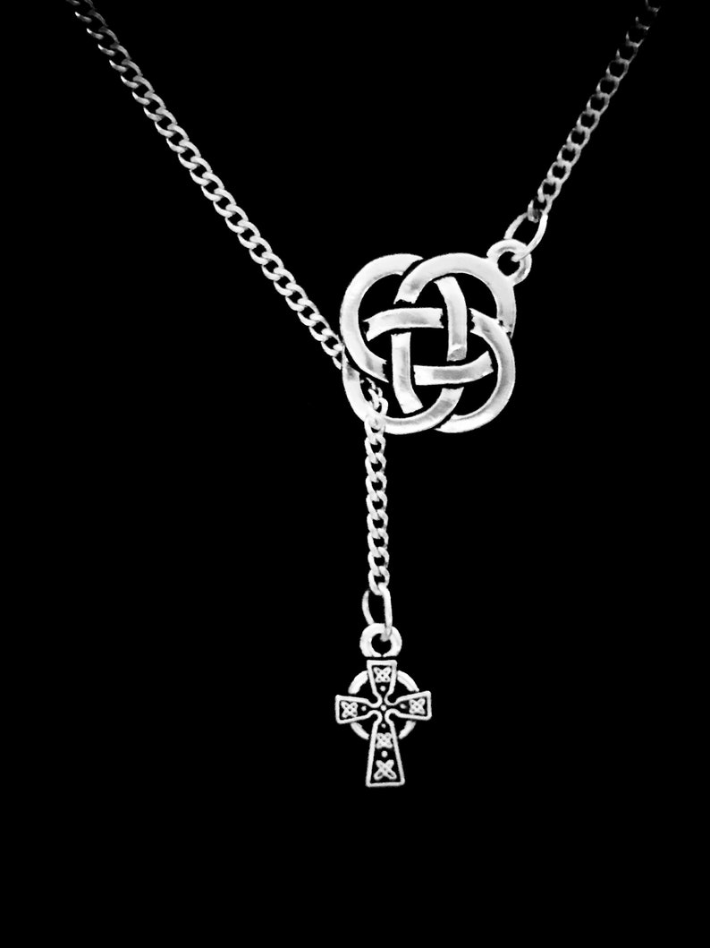 Irish Loyalty Friendship Love Lariat Necklace Celtic Jewelry Celtic Knot Necklace Celtic Cross Necklace