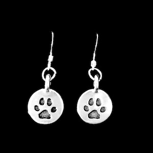 Paw Print Earrings,Paw Jewelry, Gift Dangle Drop Charm Sterling Silver French Hook Ear Wire, Dog Jewelry, Cat Animal Earrings