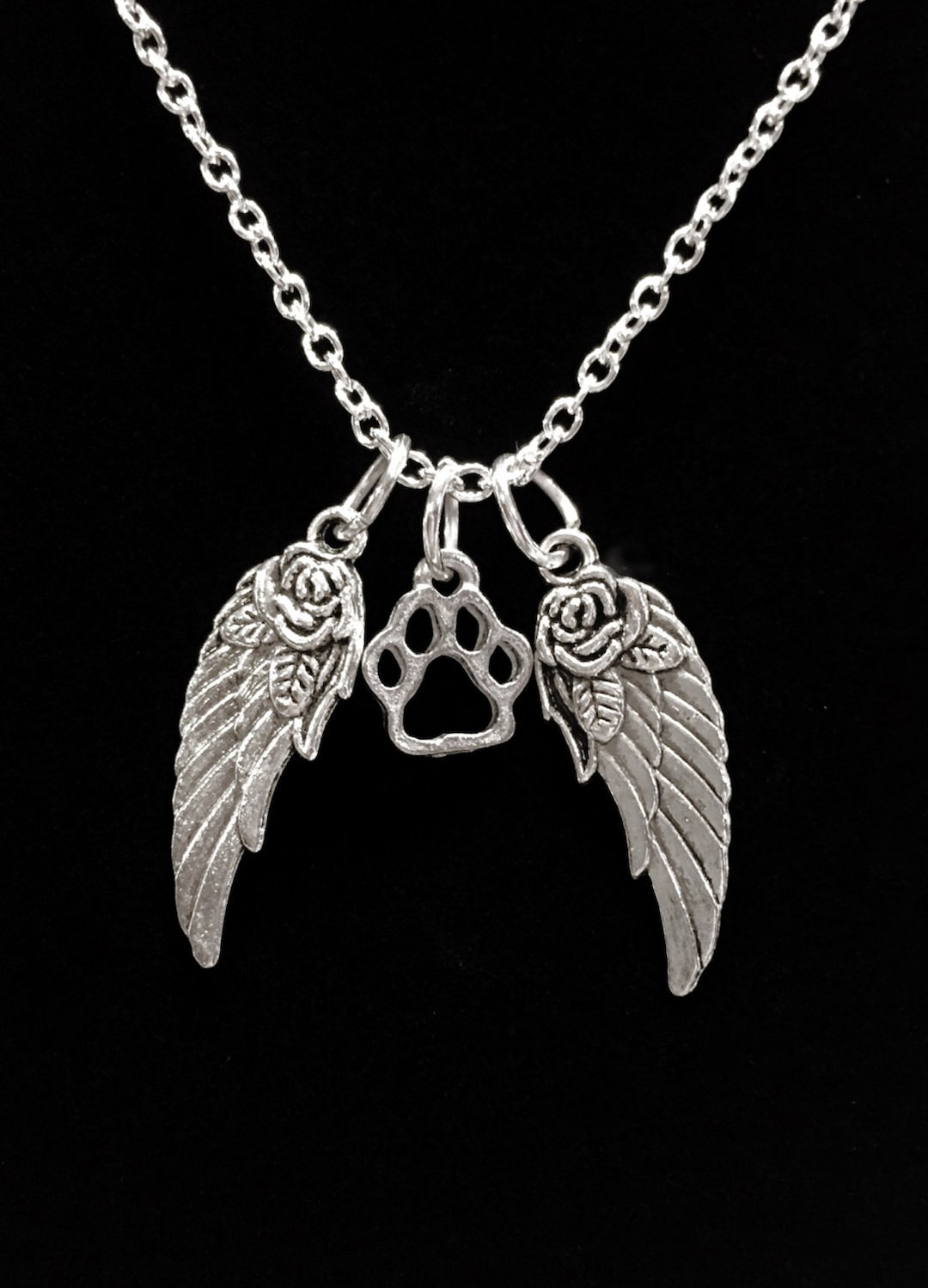 Memorial Necklace Pet, Paw Print Guardian Angel Wing, Dog in Heaven, in ...