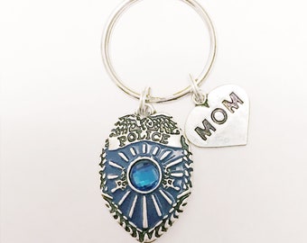 Police Mom Keychain, Police Officer Badge Shield, Gift For Police Mom Charm Keychain
