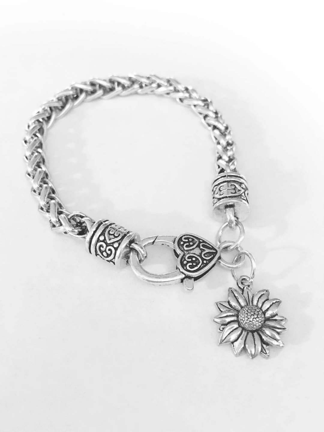 Daisy Flower Charm Bracelet, Sunflower Jewelry, Best Friend Gift