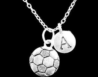 Soccer Necklace, Soccer Jewelry, Initial Soccer Necklace, Sports Soccer Mom Gift Necklace, Monogram