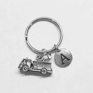 Fire Truck Keychain, Initial Keychain, Firefighter Keychain, Firefighter Wife Son Daughter Sister Gift Initial Keychain