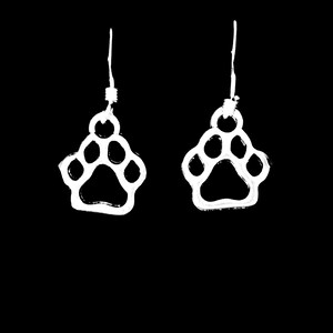 Paw Print Earrings, Dangle Drop Charm Earrings, Sterling Silver French Hook Ear Wire, Dog Cat Animal Earrings
