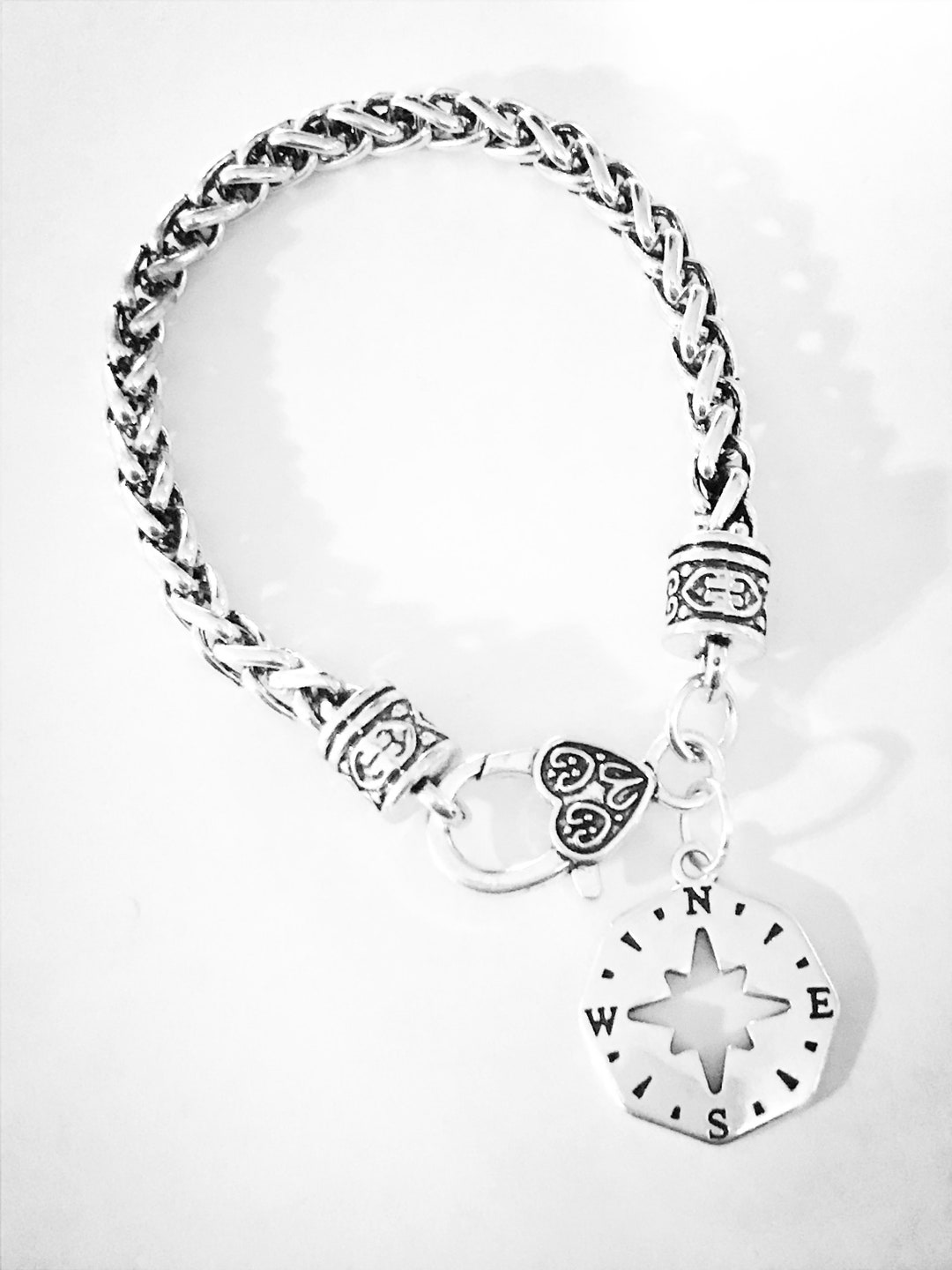 Compass Charm Bracelet Compass Jewelry Nautical Beach Etsy