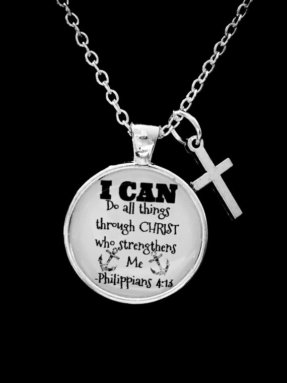 Bible Scripture Necklace Cross Necklace Philippians 4 13 Jewelry I Can Do All Things Through Christ Necklace Inspirational Jewelry Etsy UK
