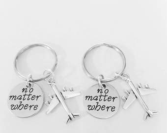 No Matter Where Airplane Long Distance, Best Friend Gift, Best Friend Keychain, Travel, Sister Mother Daughter Keychain Set