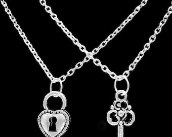 2 Necklaces Lock And Key To My Heart Couple's His And Hers Boyfriend Girlfriend Necklace Set