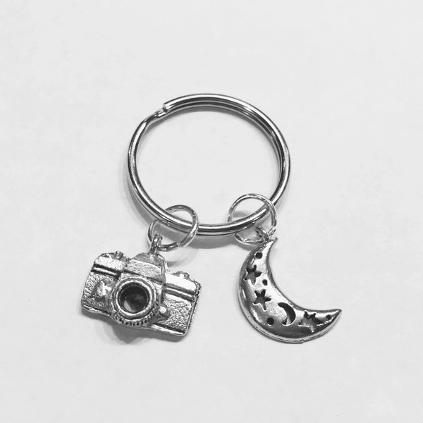 Gift For Her, Camera Keychain, Crescent Moon Keychain, Celestial Keychain, Photography Gift, Daughter Niece Keychain