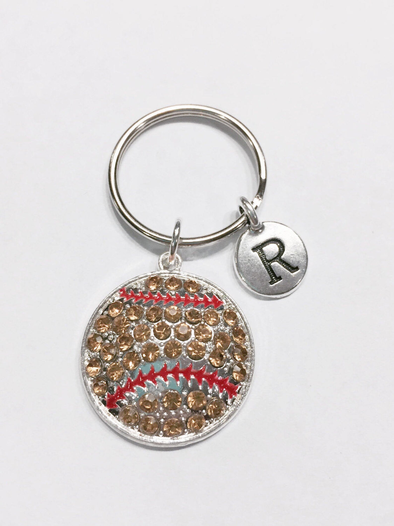 Softball Keychain Initial Keychain Sports Keychain Softball Etsy Hong