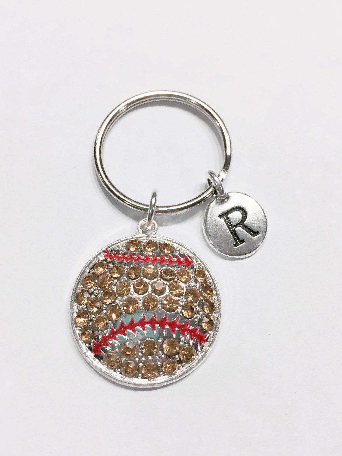 Softball Keychain Initial Keychain Sports Keychain Softball Etsy Hong