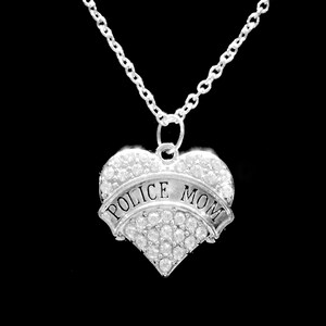 Police Mom Necklace, Police Jewelry, Heart Gift For Police Officer Mother Charm Necklace
