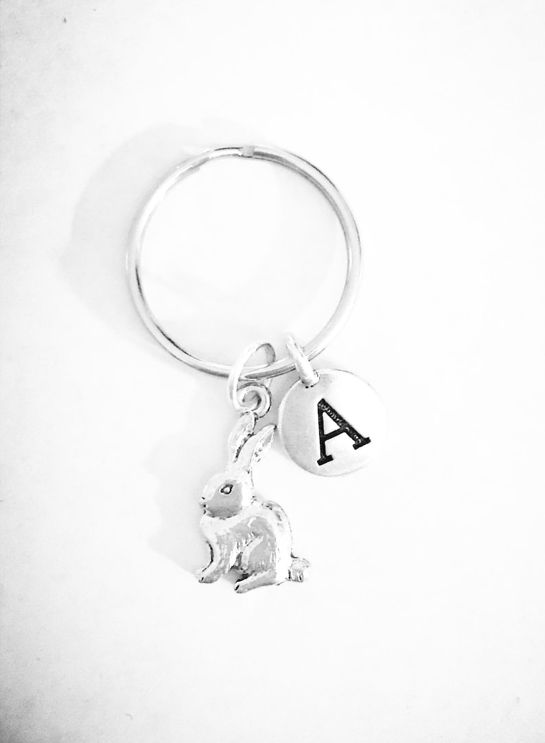 Rabbit Keychain, Bunny Keychain, Initial Keychain, Gift for Her, Animal ...