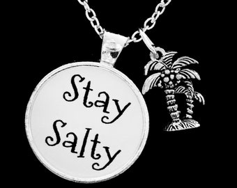 Stay Salty Necklace, Beach Jewelry, Palm Tree Necklace, Palm Tree Jewelry, Nautical Jewelry, Ocean Summer Vacation Jewelry