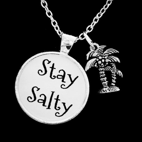 Stay Salty Necklace, Beach Jewelry, Palm Tree Necklace, Palm Tree Jewelry, Nautical Jewelry, Ocean Summer Vacation Jewelry