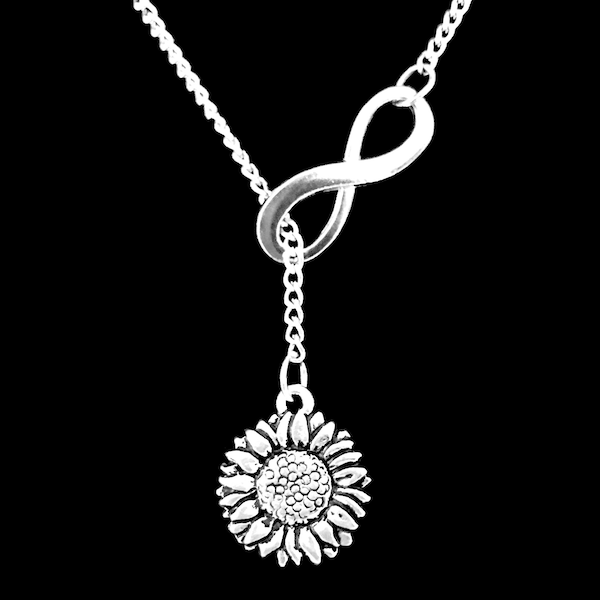 Sunflower Necklace, Flower Jewelry, Best Friend Necklace, Sister Necklace, Mother's Day Gift, Infinity Lariat Necklace, Best Friend Jewelry