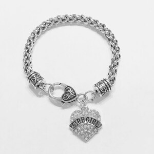 Crystal Fire Girl, Firefighter, Gift For Fireman Wife, Girlfriend, Mom Charm Bracelet