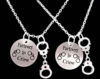 Best Friend Gift, Partners In Crime Necklace, Best Friend Necklace, Handcuff Sisters Best Friend BFF Couple's His And Hers Necklace Set
