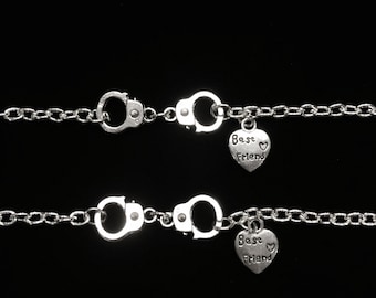 Best Friend Gift, Best Friend Bracelet, Partners In Crime, Friendship Sisters 2 Bracelets Handcuff Anklet Set
