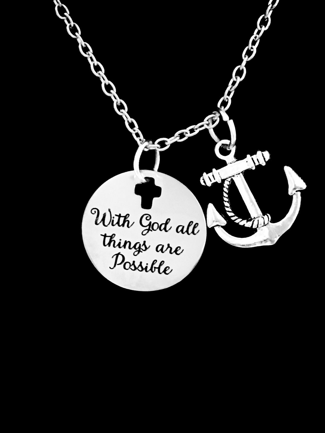 Christian Necklace, Bible Scripture Necklace, Anchor With God All