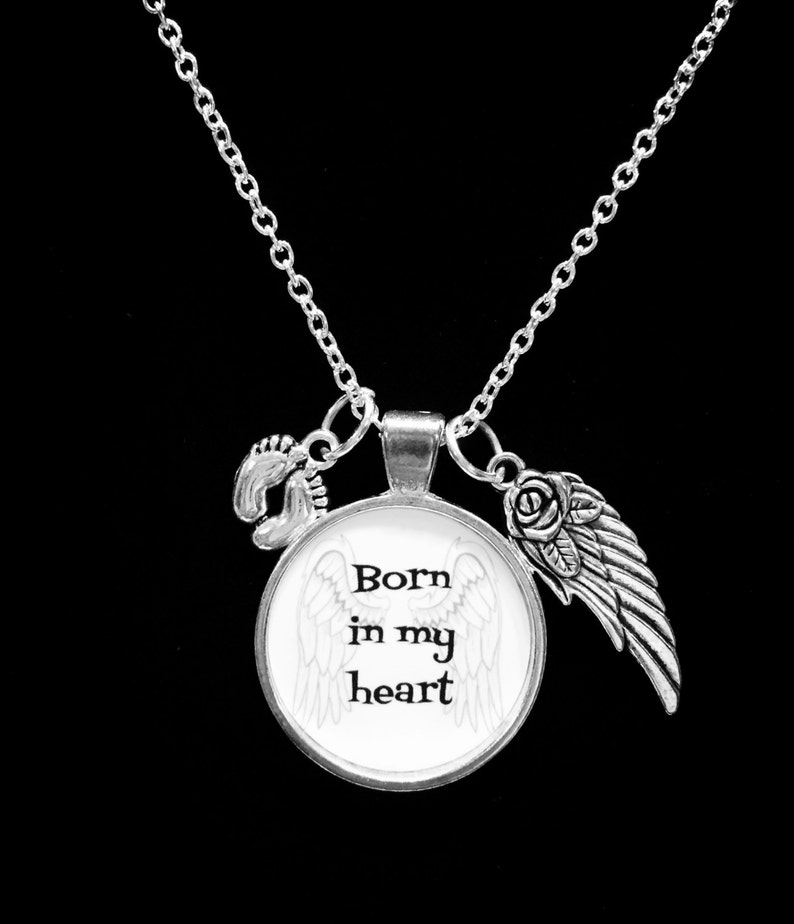 Memorial Necklace Miscarriage Angel Necklace Born in My Heart Etsy