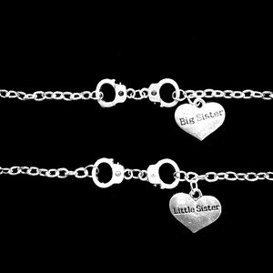 Sister Gift, Sister Charm Bracelet, 2 Bracelets Handcuff Big Sister Little Sister Partners In Crime Sisters Anklet Set
