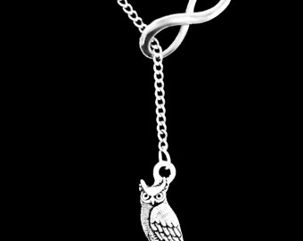 Owl Necklace, Owl Jewelry, Family Tree Jewelry, Mama Bird Necklace, Animal Necklace, Mother Gift, Mother's Day Infinity Lariat Necklace