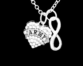 Army Necklace, Army Jewelry, Army Wife Jewelry, Infinity Necklace, Heart Military Soldier Wife Girlfriend Gift Necklace