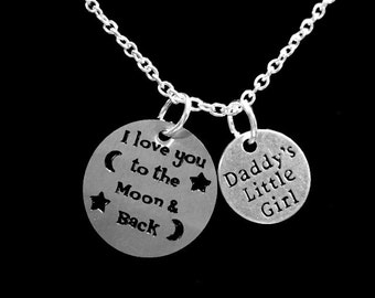 Gift For Her, I Love You To The Moon And Back Necklace, Daddy's Little Girl Necklace, Daughter Gift Charm Necklace