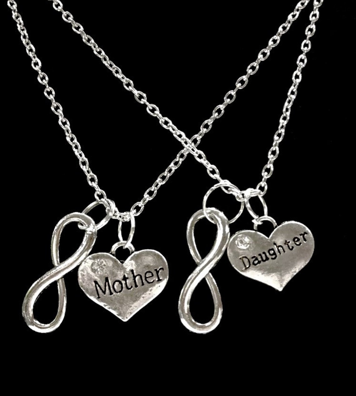 2 Necklaces Mother Daughter Necklace Heart Infinity Set Etsy