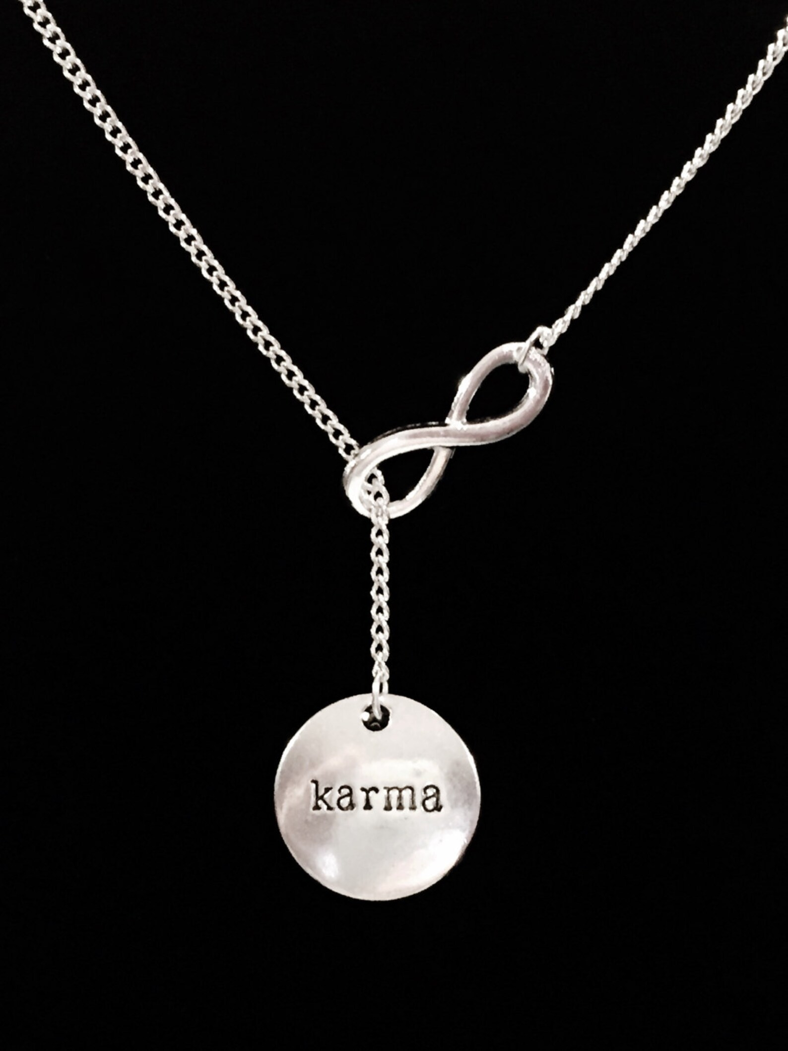 Karma Necklace Karma Jewelry Infinity Karma Y Lariat Etsy